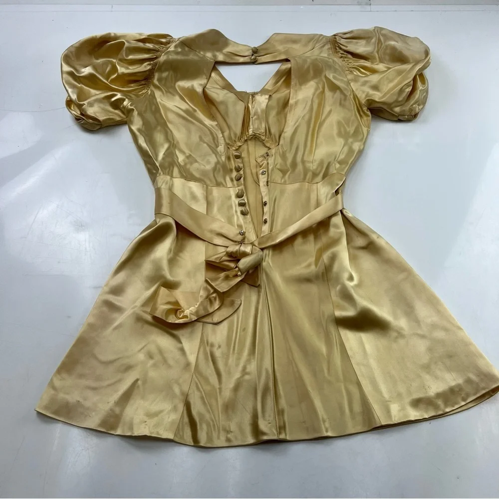 Vintage 90s 80s women’s yellow rose puff sleeve  mini dress M L76-27 - Picture 2 of 10